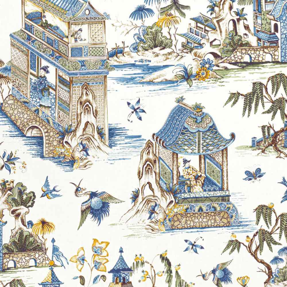 Thibaut Grand Palace Linen In Blue & Green